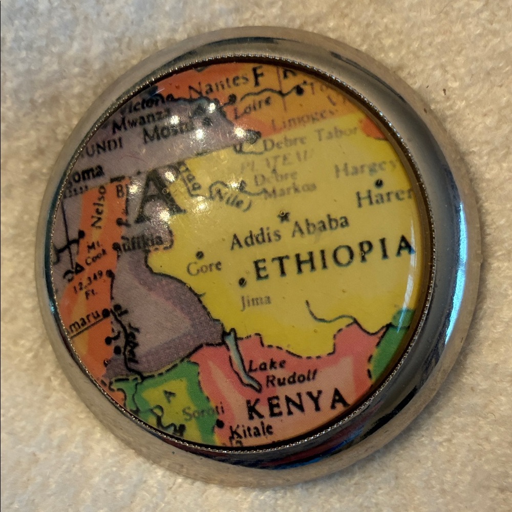 Large vintage African Map circular brooch pin
